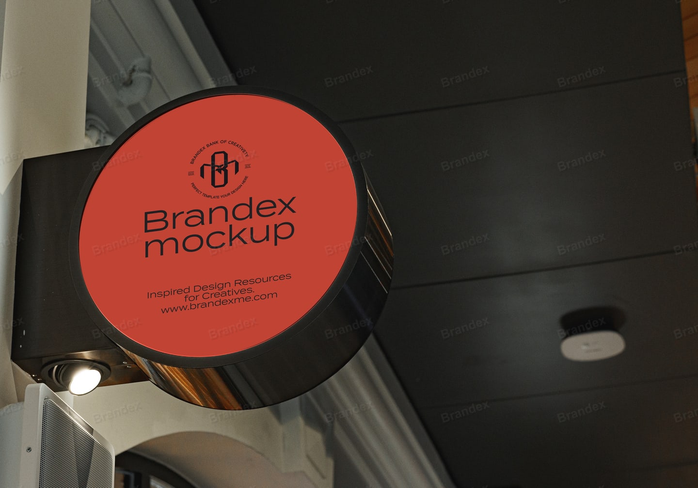 Retro Round Wall Sign Mockup Red Storefront Branding