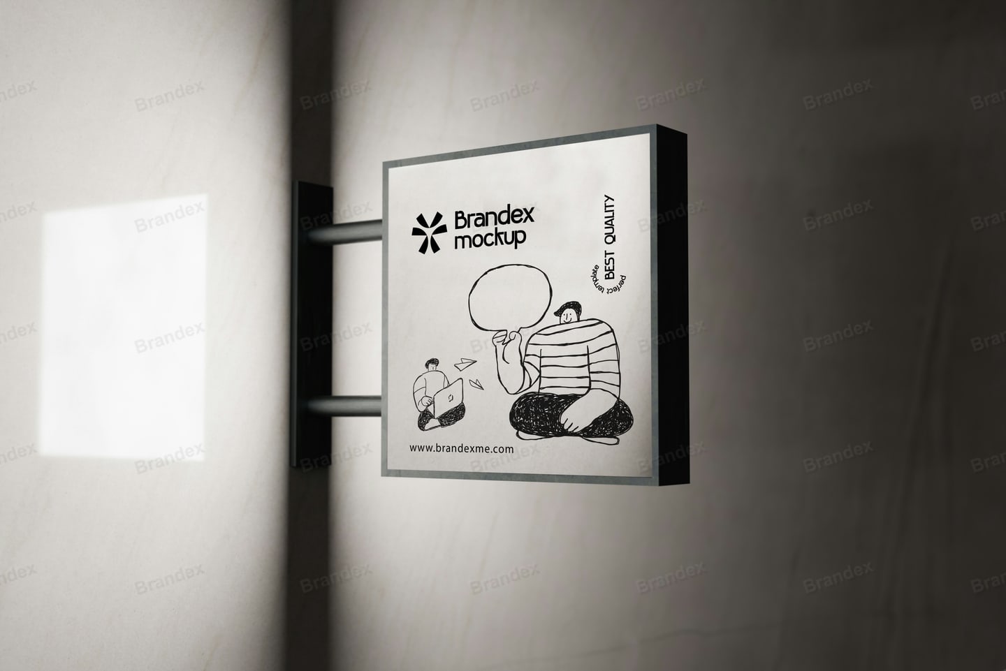 Exterior Building Square Wall Sign Mockup with Monochrome Illustration