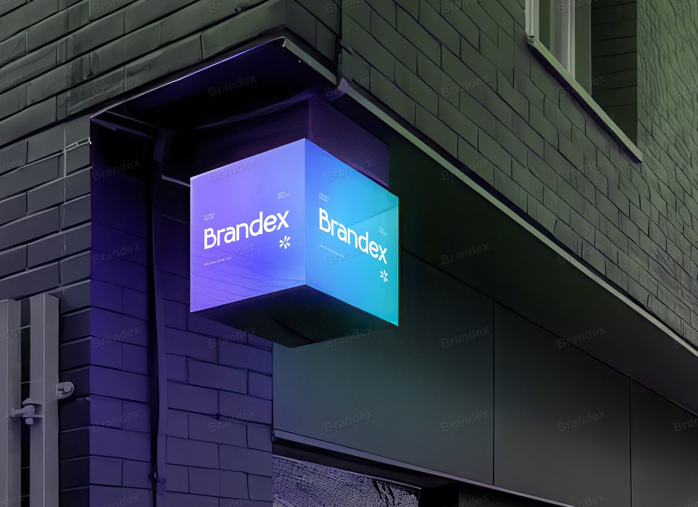 Illuminated Cube Wall Sign Mockup with Vibrant Gradient for Storefront Branding