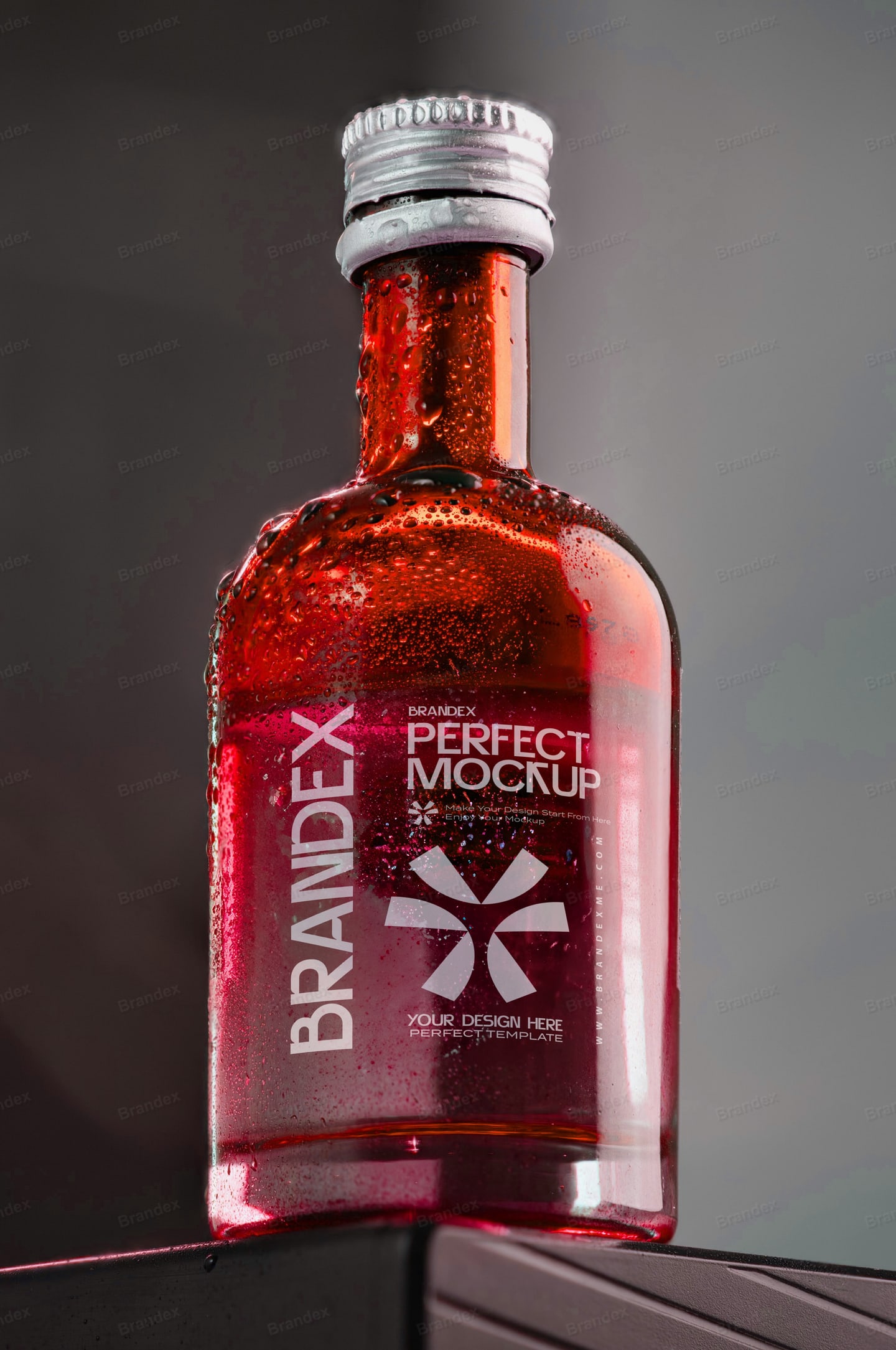 Frosted Red Glass Cosmetic Bottle Mockup with Condensation