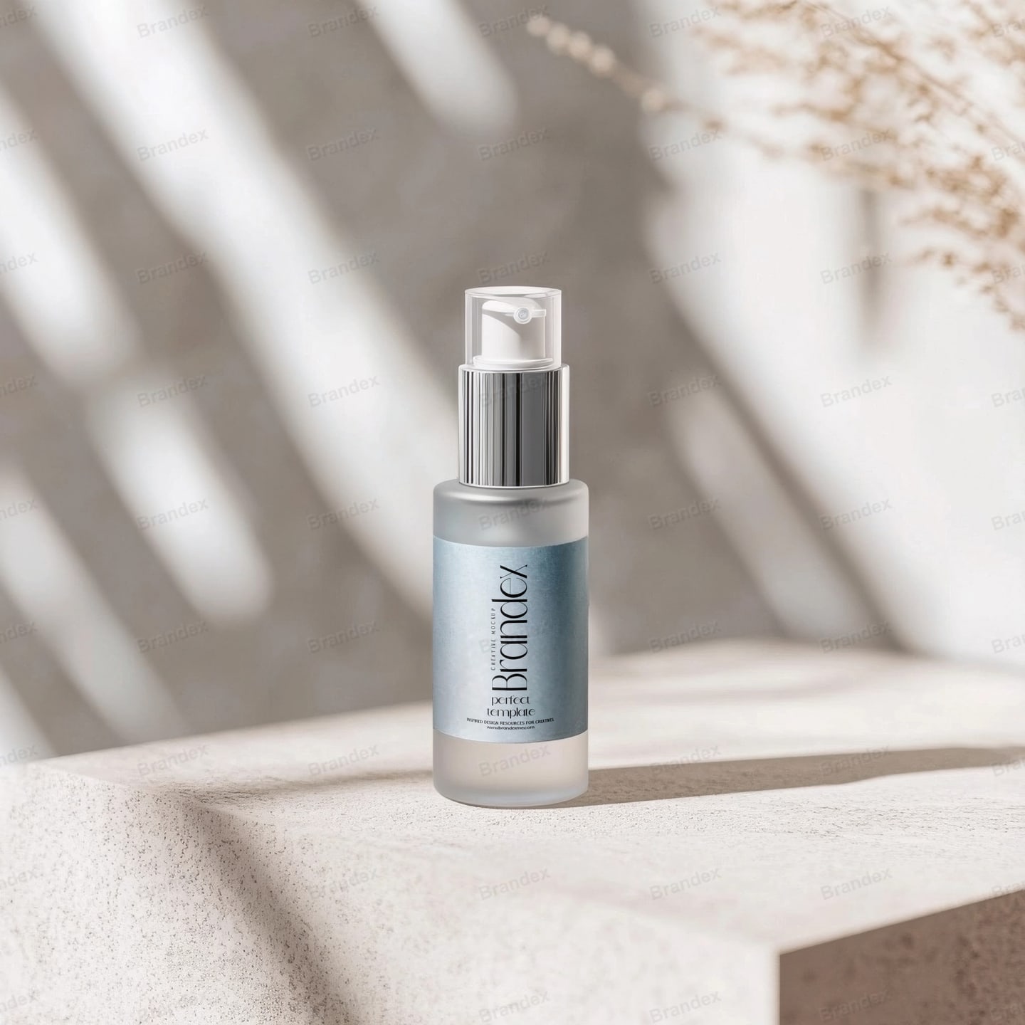 Frosted Glass Cosmetic Bottle Mockup with Metallic Pump
