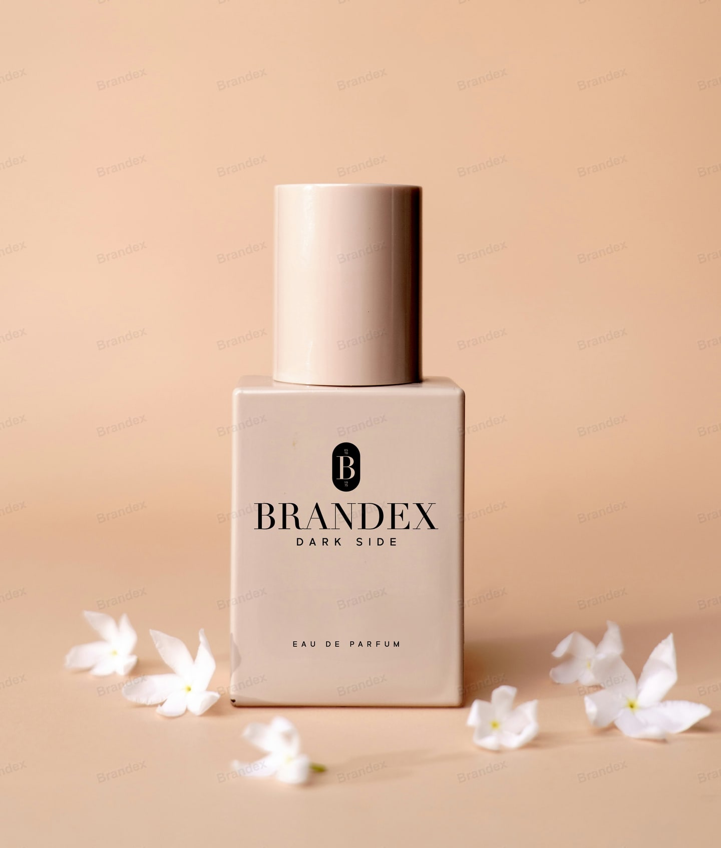 Elegant Beige Minimalist Floral Perfume Bottle Mockup