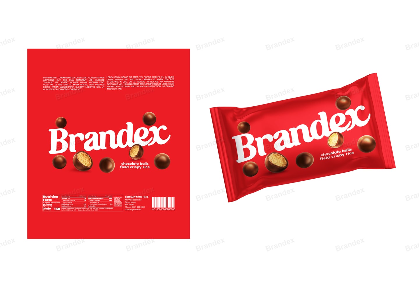 Bright Red Chocolate-Coated Crispy Rice Balls Wrapper Packaging Template