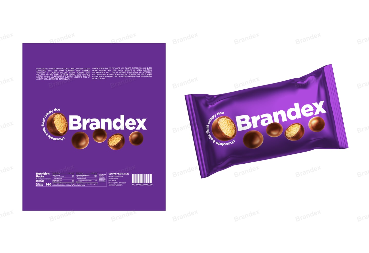 Purple Chocolate-Coated Crispy Rice Bites Wrapper Packaging Template