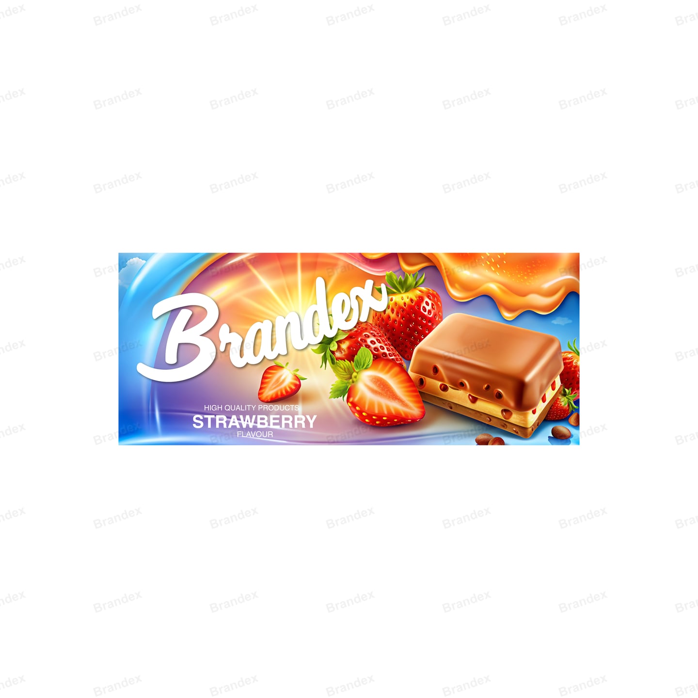 Strawberry Chocolate-Coated Ice Cream Bar Packaging Template – Blue, Red & Orange