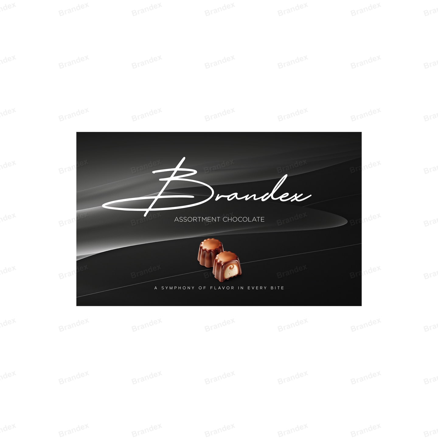 Luxury Black Assorted Chocolate Gift Box Template – White Script & Silver Waves