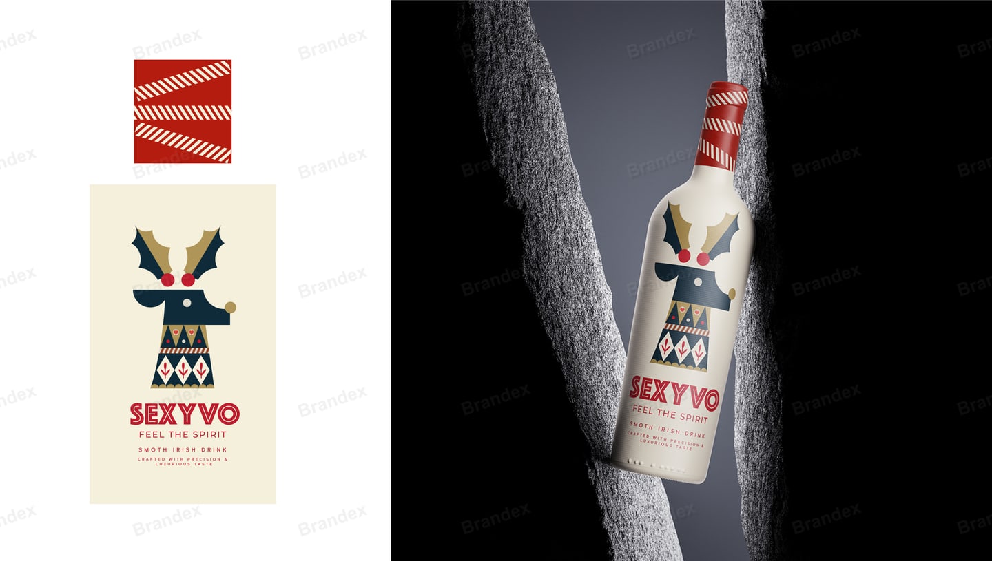 Holiday Spirit Bottle Label Packaging Template – Red, White & Black