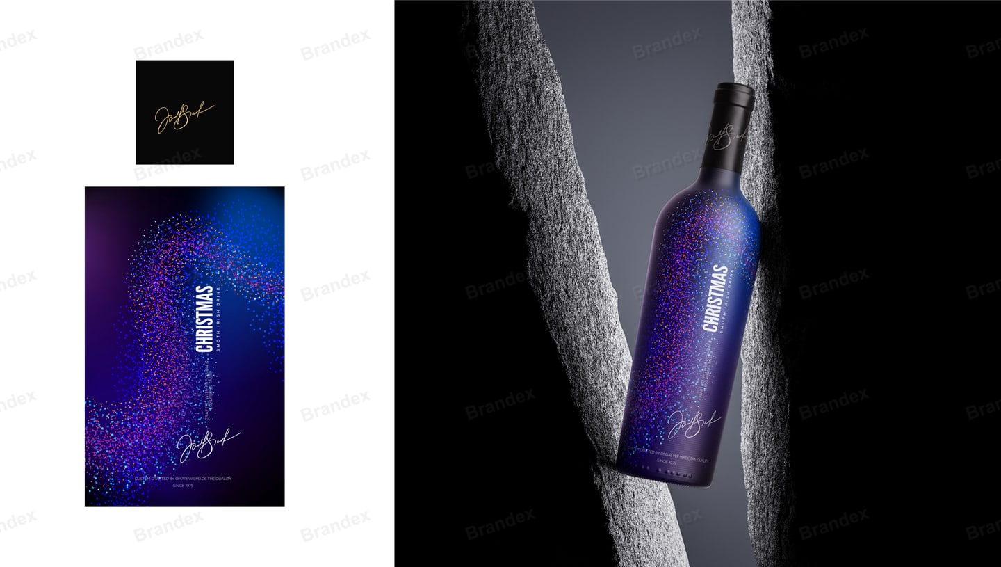Midnight Purple Christmas Wine Bottle Label Template – Blue Glitter Effect