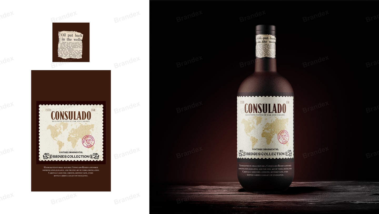 Vintage Liquor Bottle Label Packaging Template – Brown, Cream & Red
