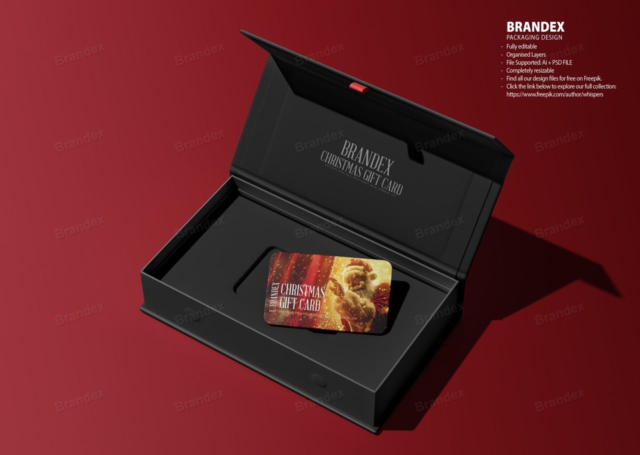 Luxury Black Christmas Gift Card Presentation Box Template – Red Holiday Scene