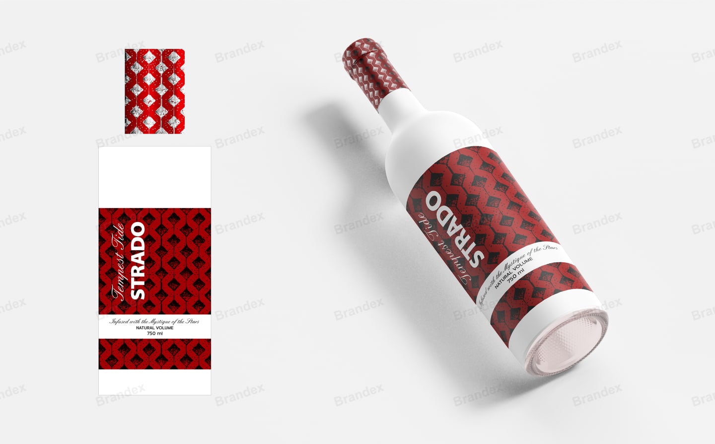 Crimson Interlocking Pattern Wine Bottle Label Template – Black, Red & White