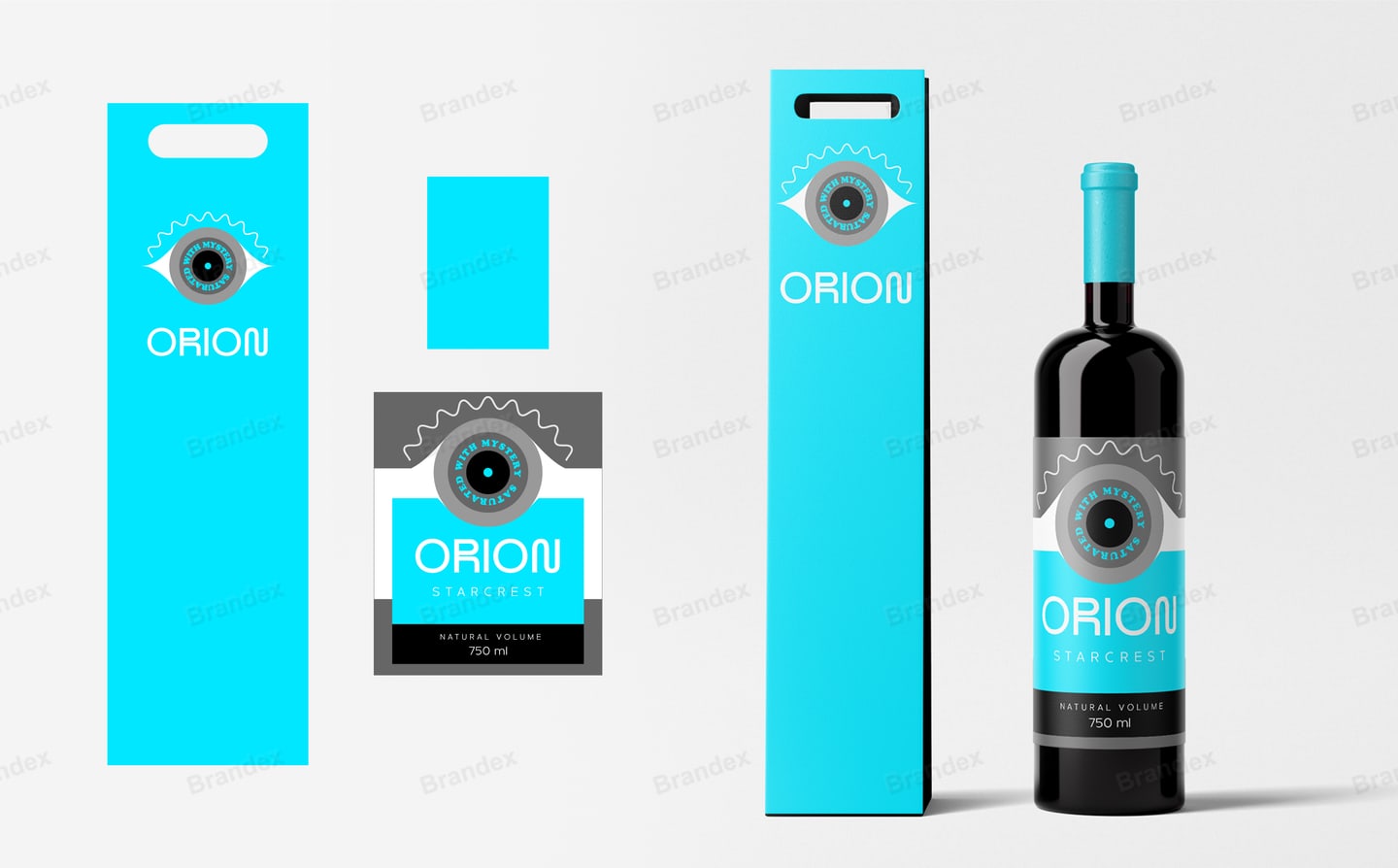 Turquoise Eye Wine Bottle & Gift Box Packaging Template – Black, Grey & White