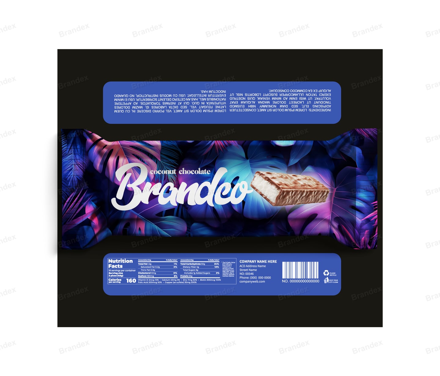 Tropical Coconut Chocolate Bar Wrapper Template – Navy, Blue & Purple