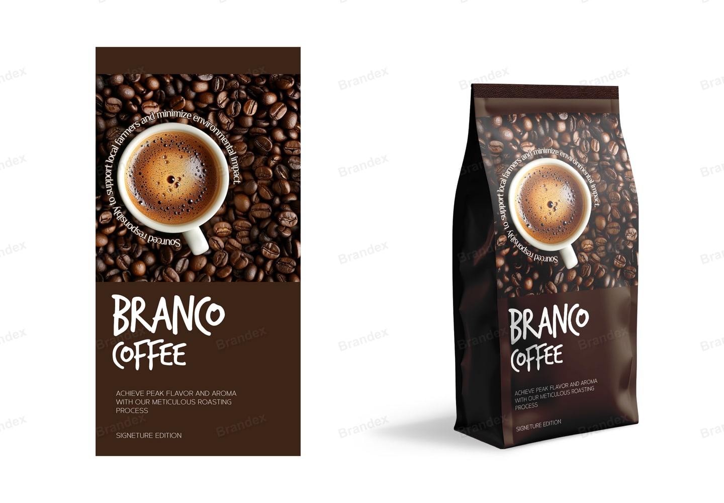 Roasted Coffee Bean Pouch Packaging Template – Dark Brown, Black & Cream