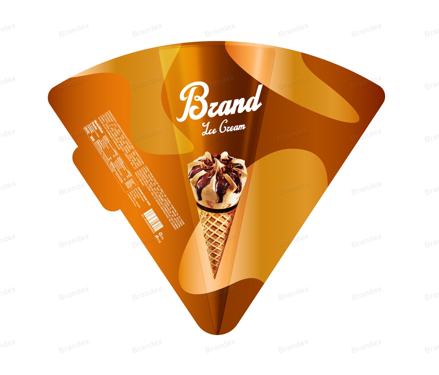 Chocolate Ice Cream Cone Sleeve Packaging Template – Brown, Orange & Gold