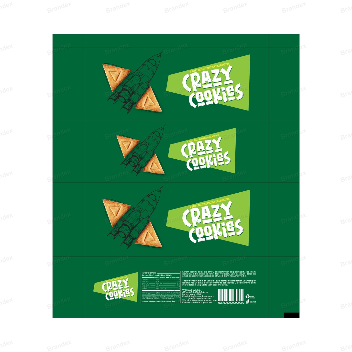 Rocket Cookie Box Packaging Template – Green, Lime & White