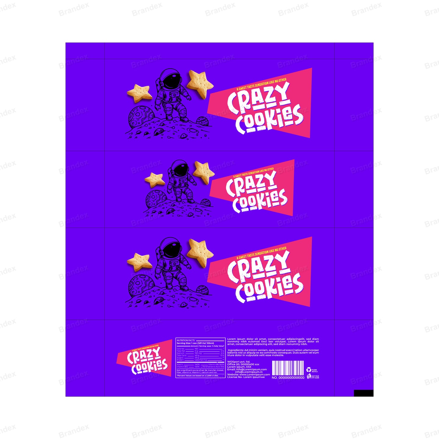 Astronaut Cookie Packaging Template – Purple, Pink & White