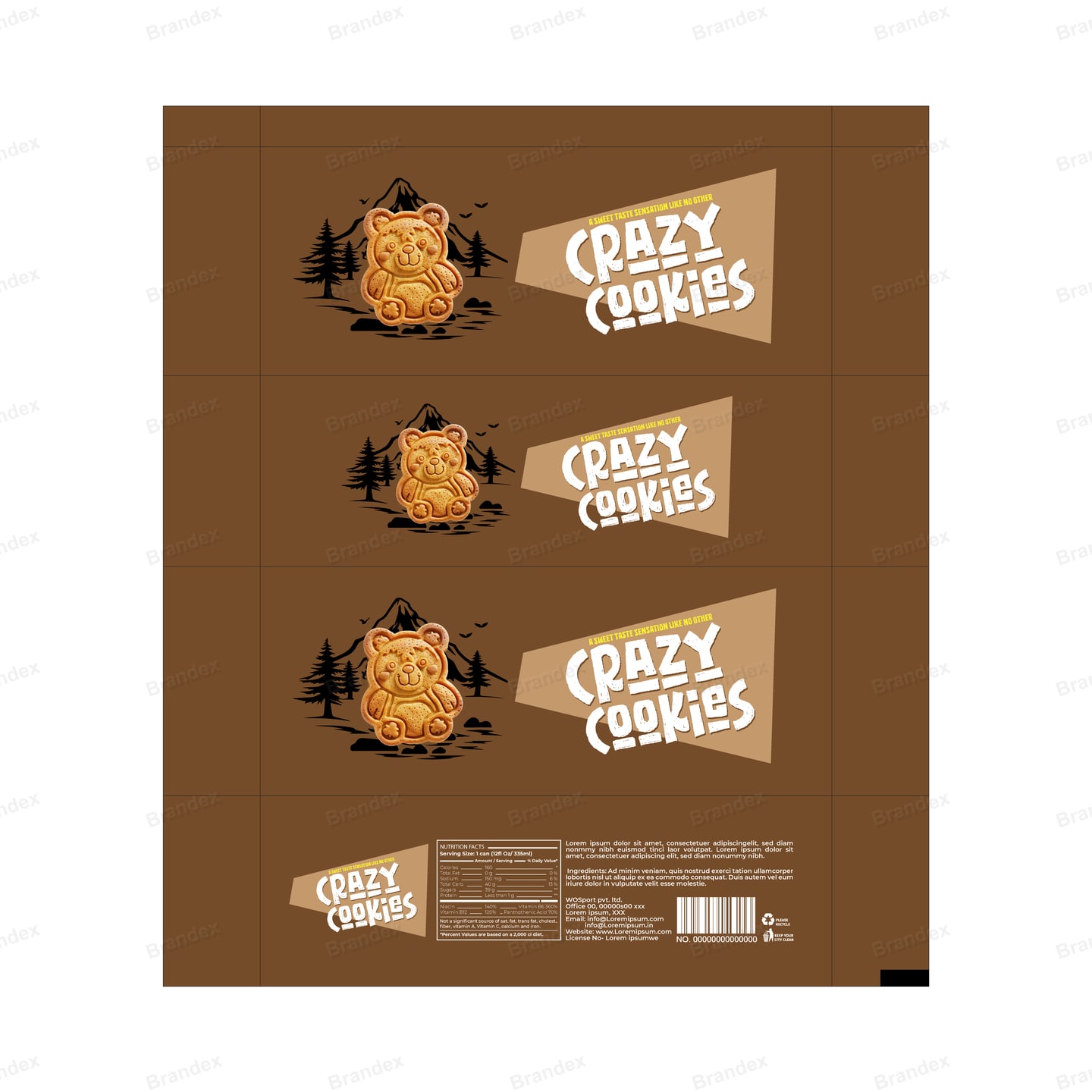 Bear Cookie Box Packaging Template – Brown, Beige & White