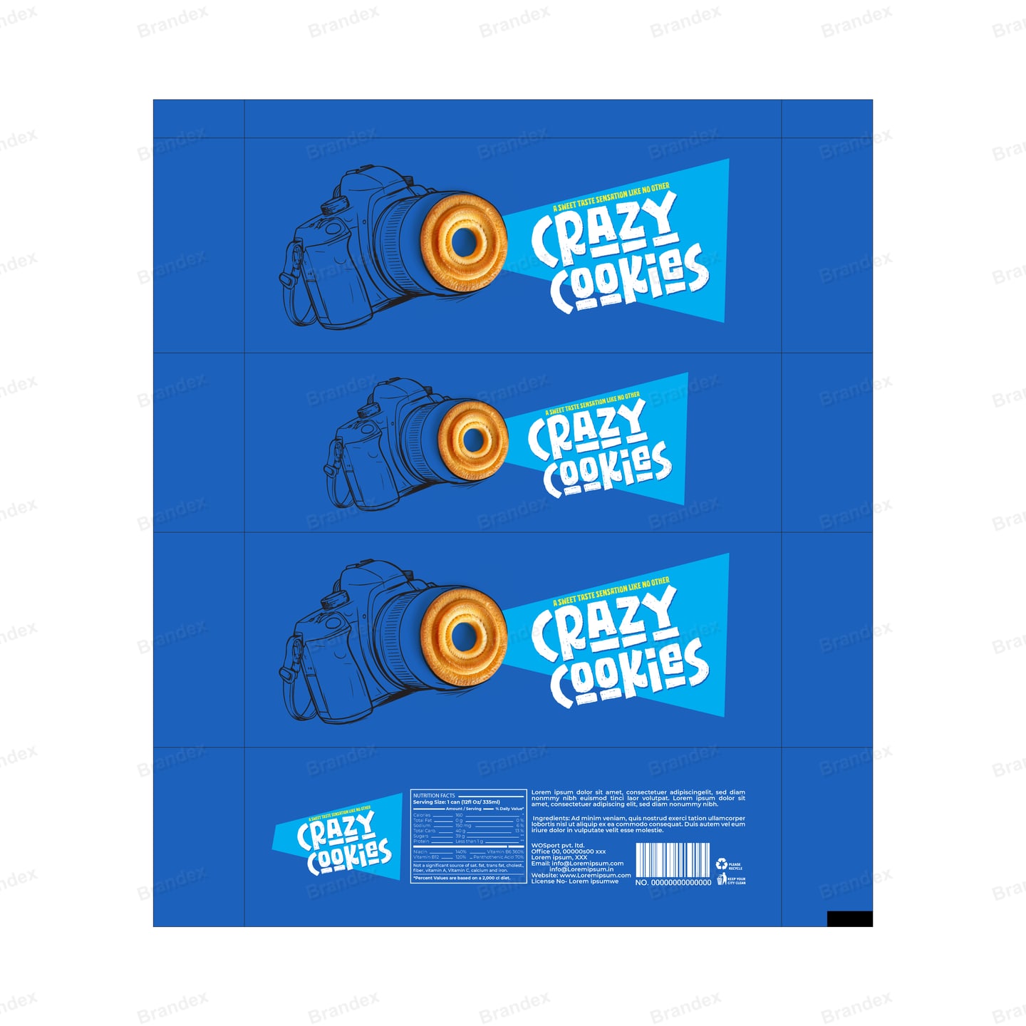 Camera Cookie Box Packaging Template – Blue, Cyan & White