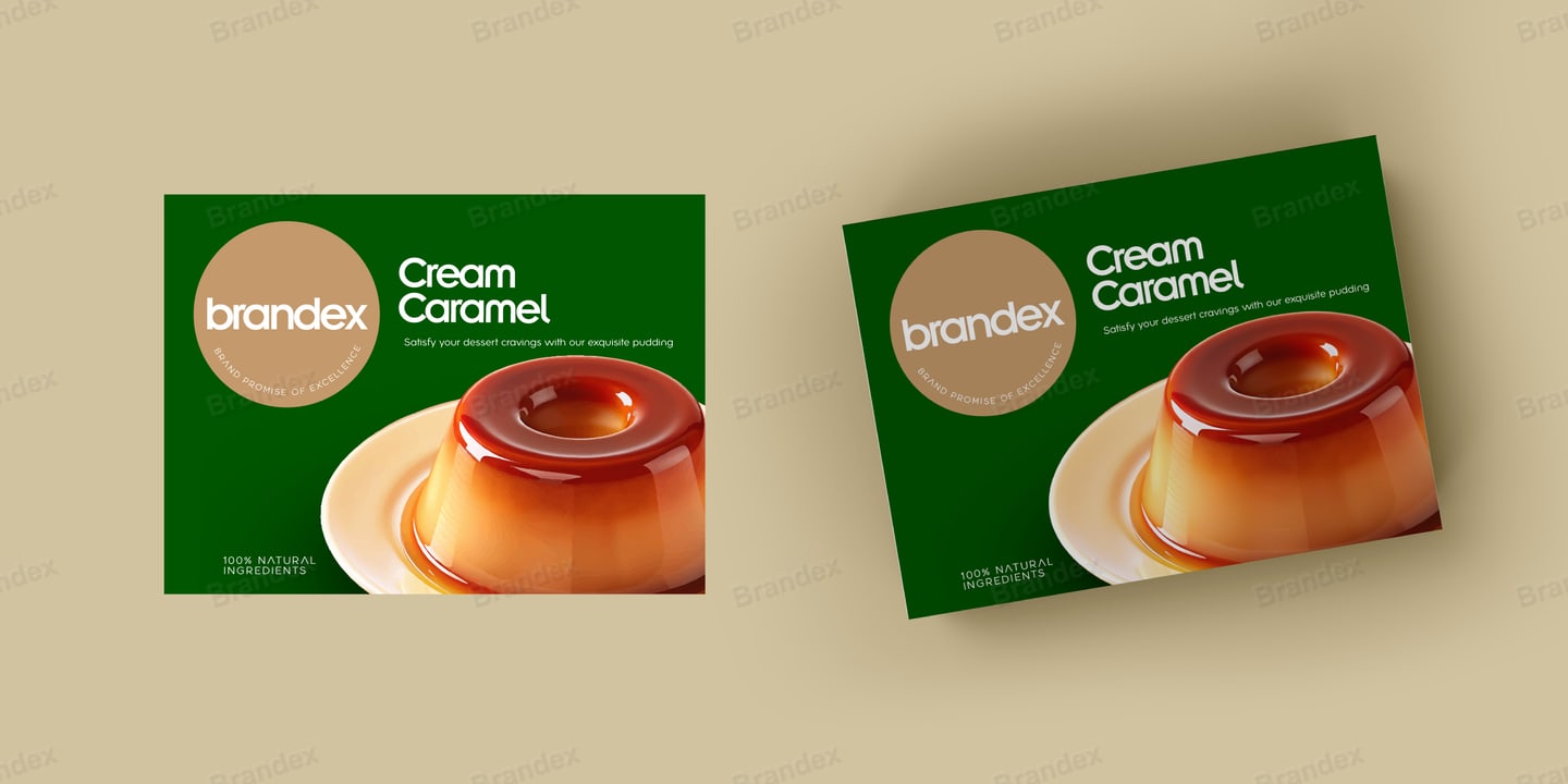 Cream Caramel Dessert Box Packaging Template – Green, Gold & Caramel