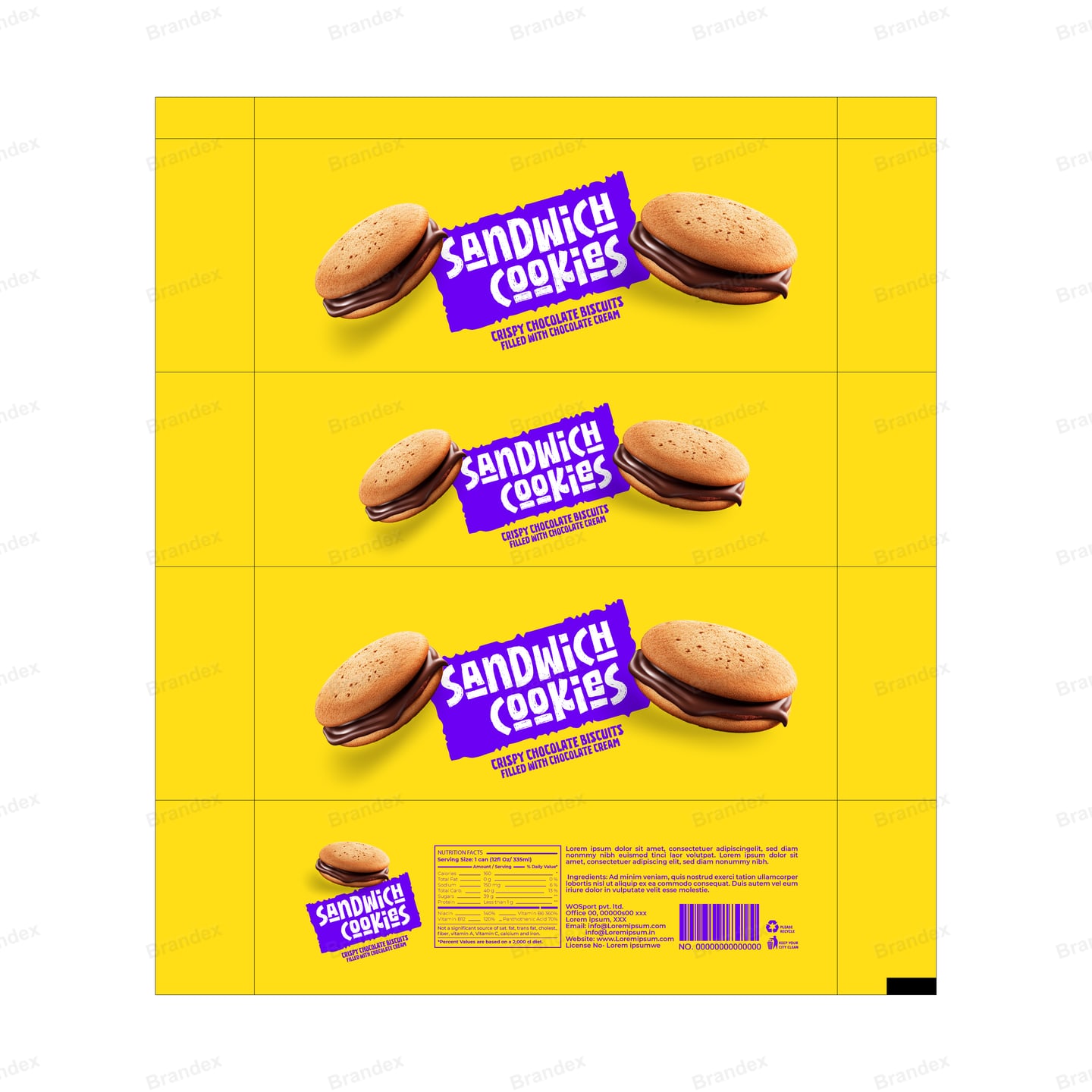 Playful Yellow Sandwich Cookie Packaging Box with Purple Graphics