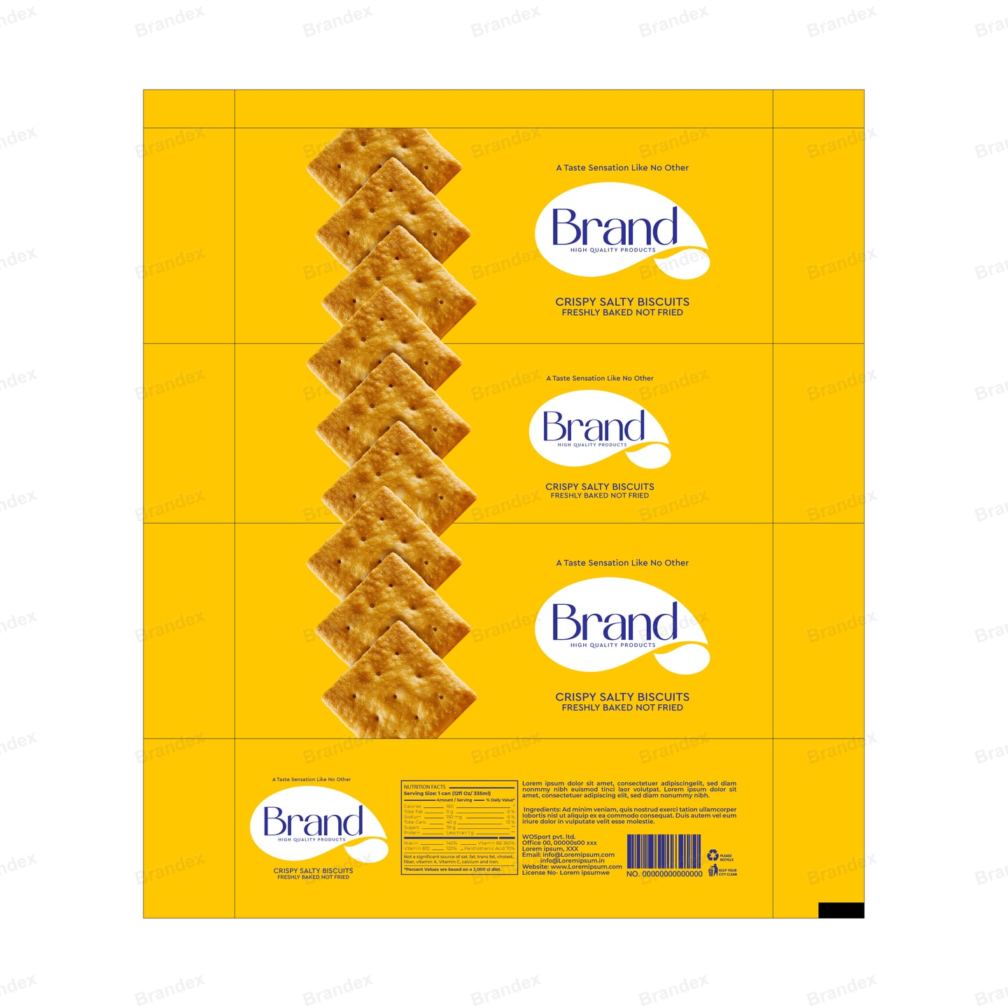 Crispy Salted Cracker Box Packaging Template – Diagonal Yellow Design
