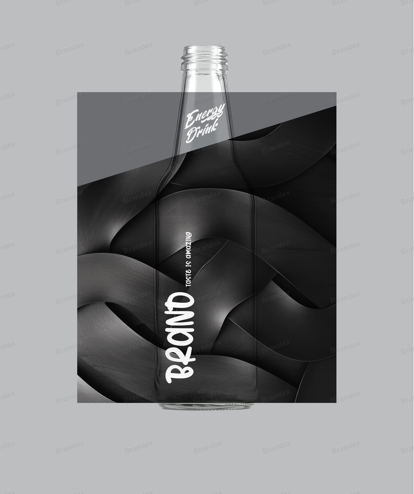 Black Energy Drink Bottle Packaging Mockup Dynamic Wave