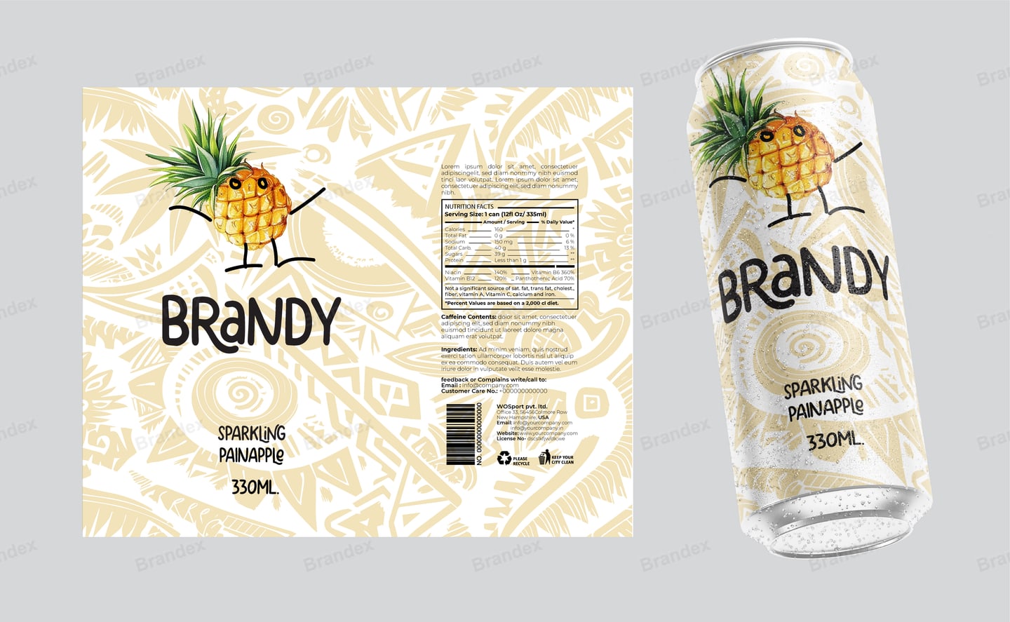 Sparkling Beverage Can Packaging Tribal Pineapple Cartoon
