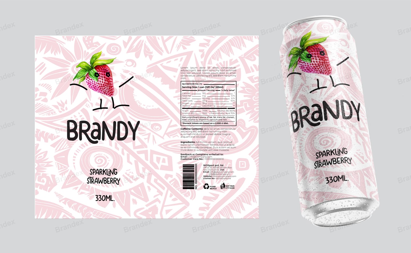 Strawberry Sparkling Beverage Can Packaging Mockup Vibrant Playful