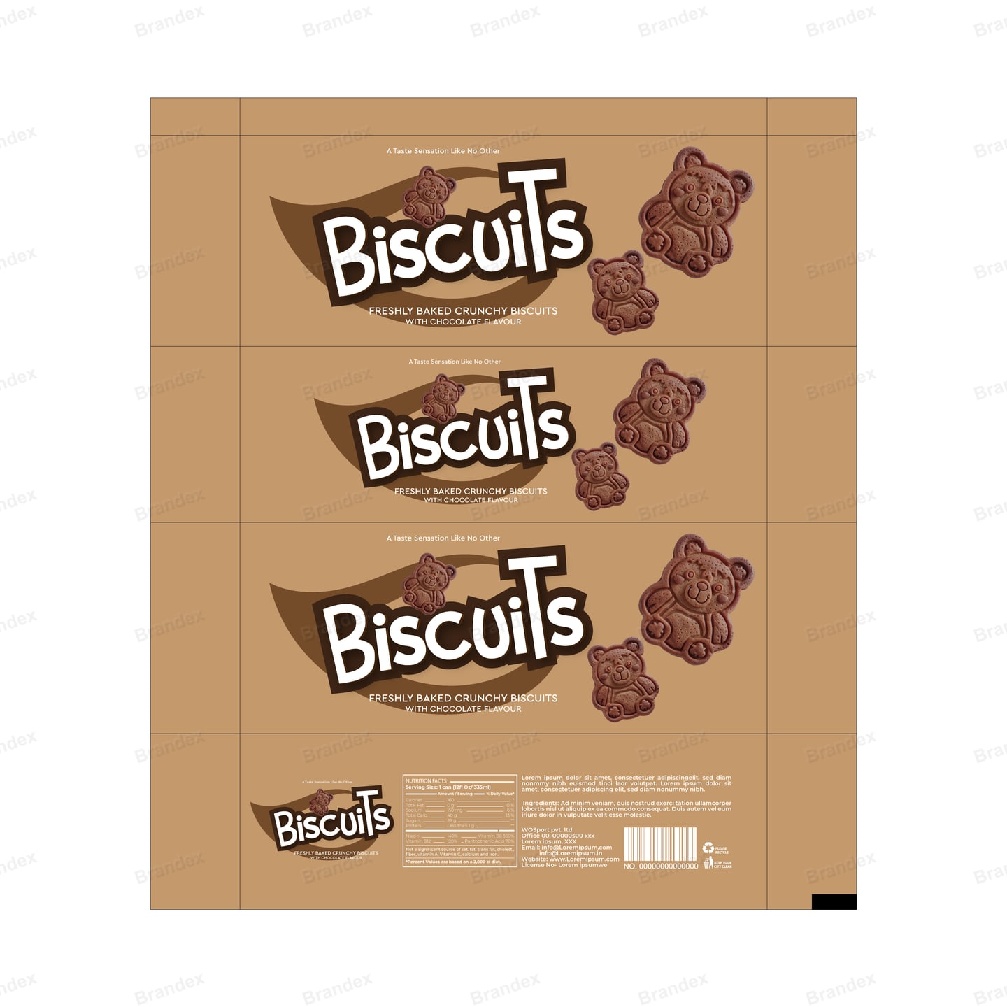 Chocolate Teddy Bear Biscuit Packaging Template – Playful Brown Design