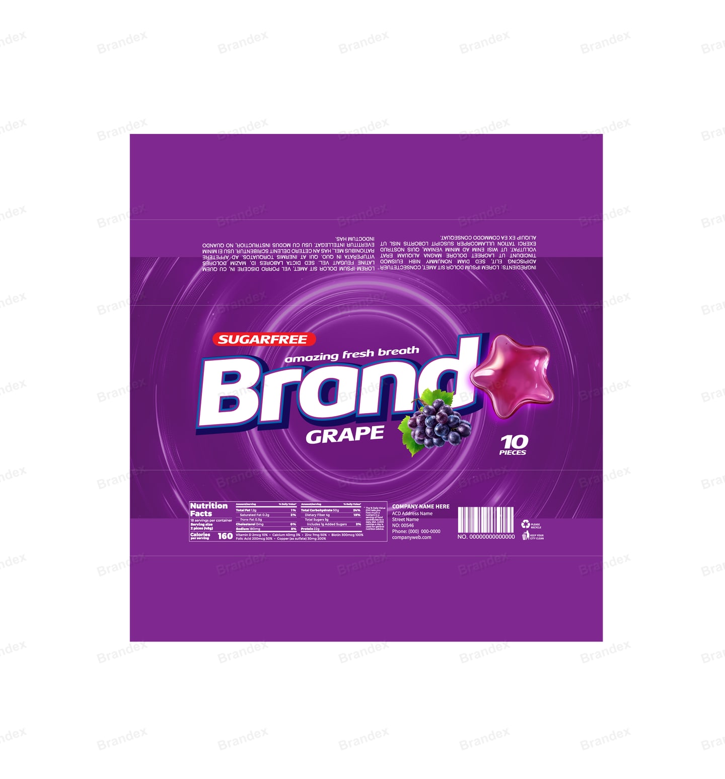 Sugar-Free Grape Candy Packaging - Amazing Fresh Breath 10 Pieces