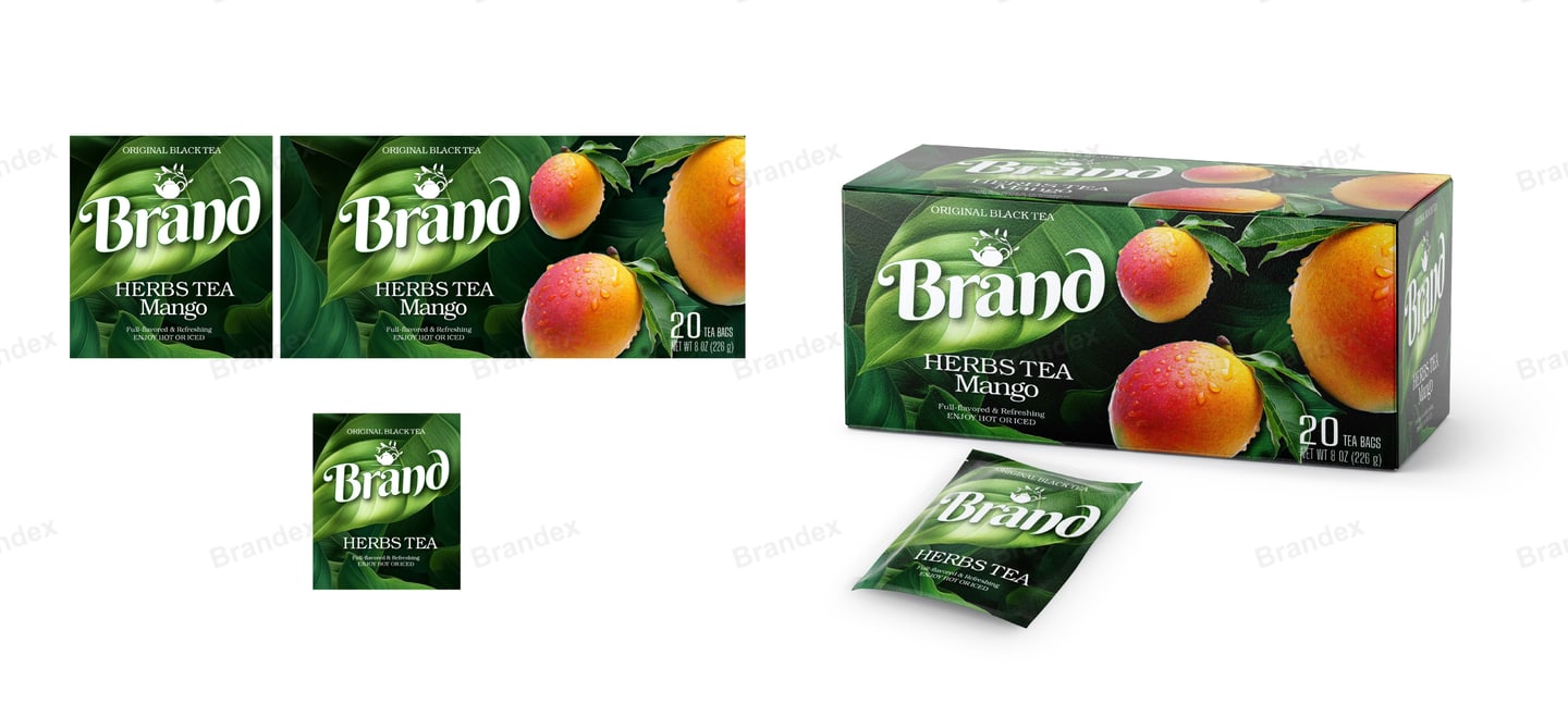 Mango Herbal Tea Box & Envelope Sachet Packaging Template – Deep Green