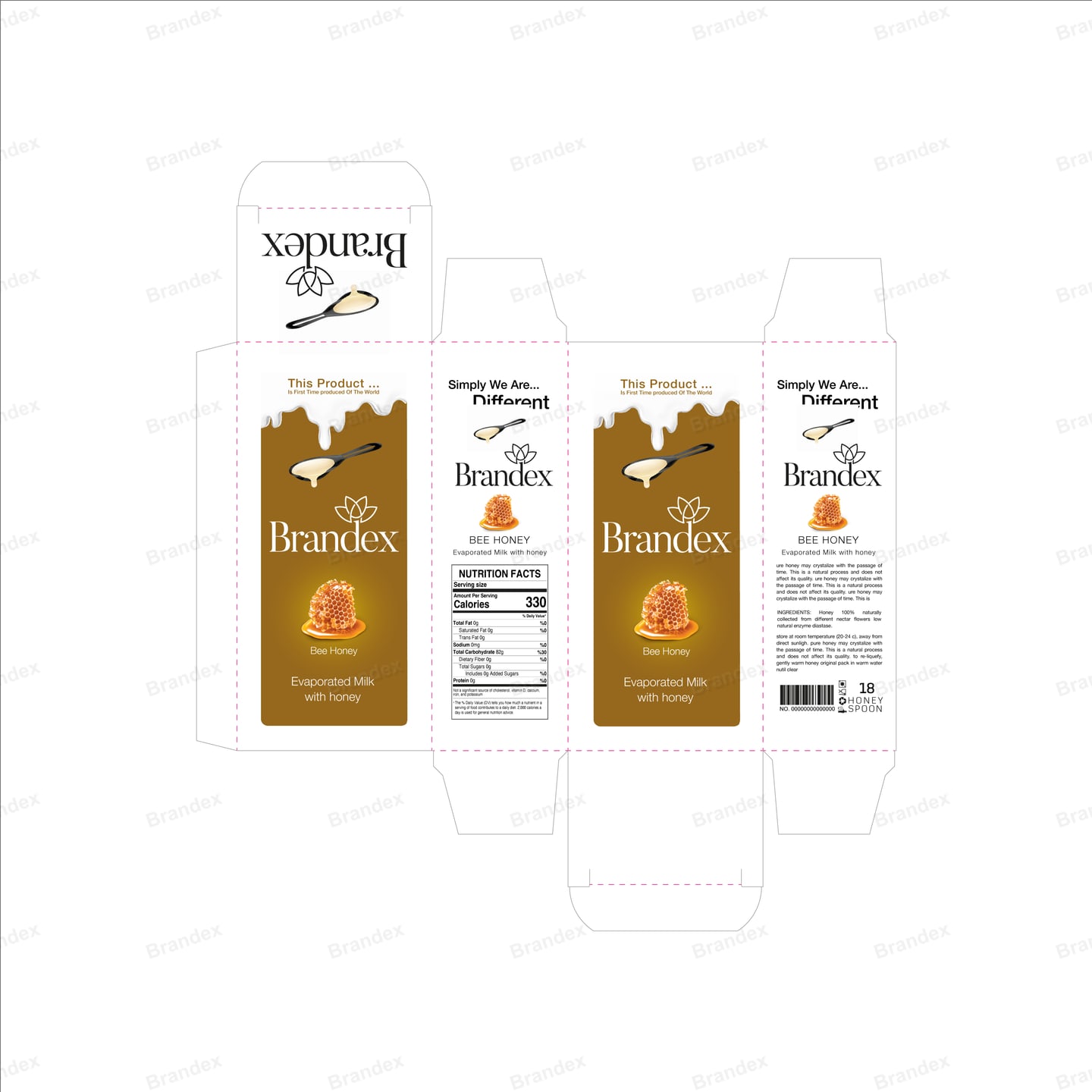 Evaporated Milk Carton Packaging Template – Honey Flavor Die-Line Layout