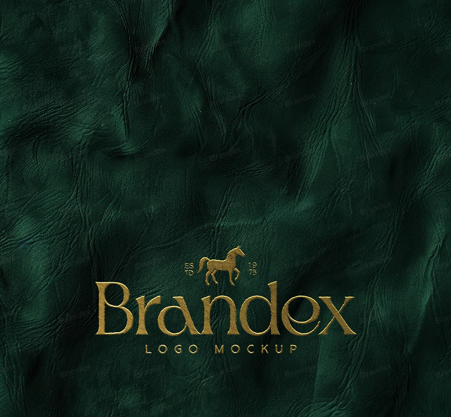 Gold Foil Debossed Logo Mockup on Dark Emerald Wrinkled Leather