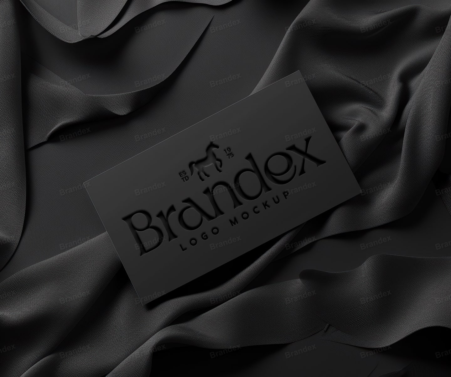 Luxury Matte Black Business Card Mockup with Embossed Logo on Black Silk