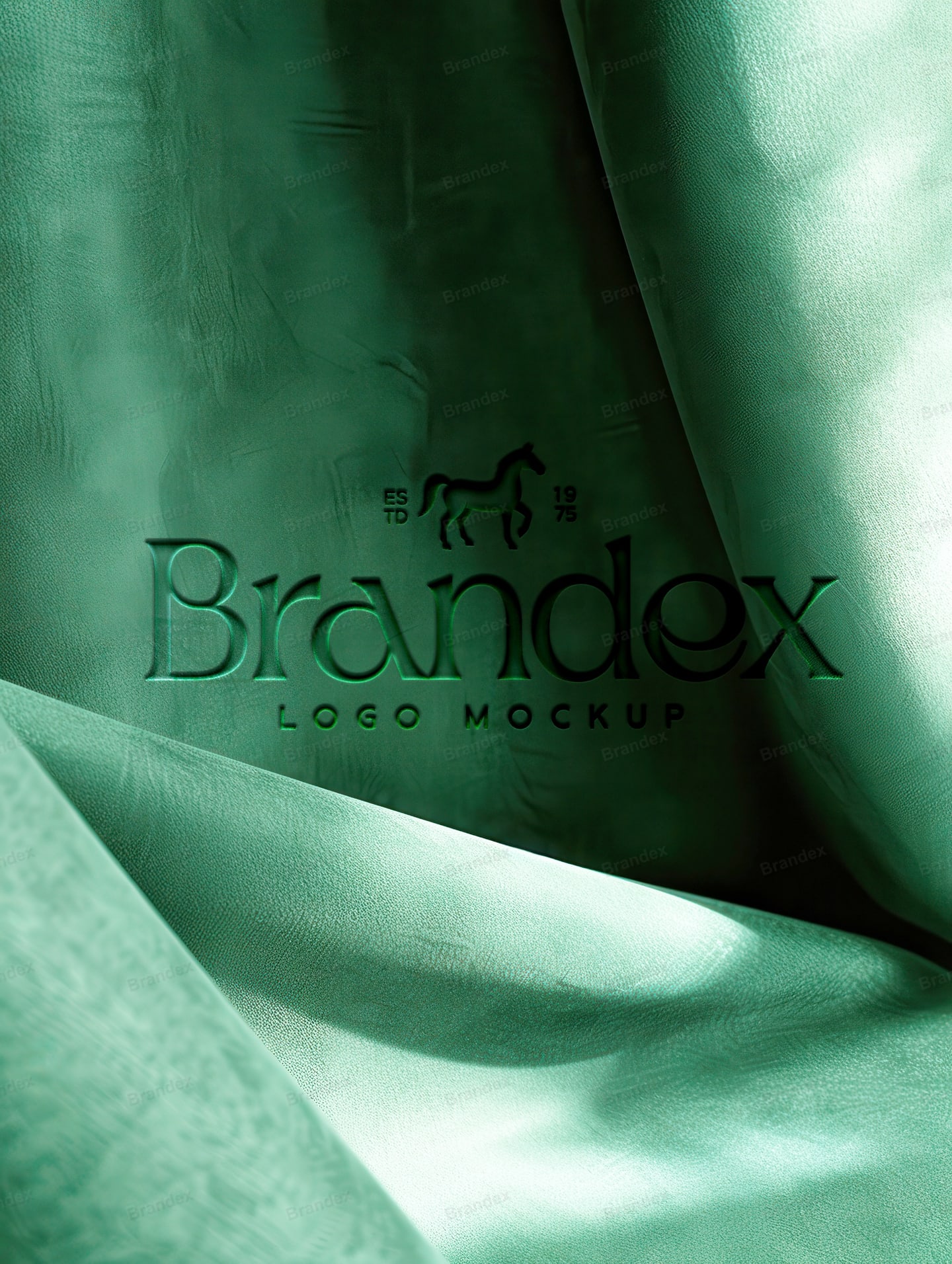 Emerald Green Textured Fabric Logo Branding Mockup