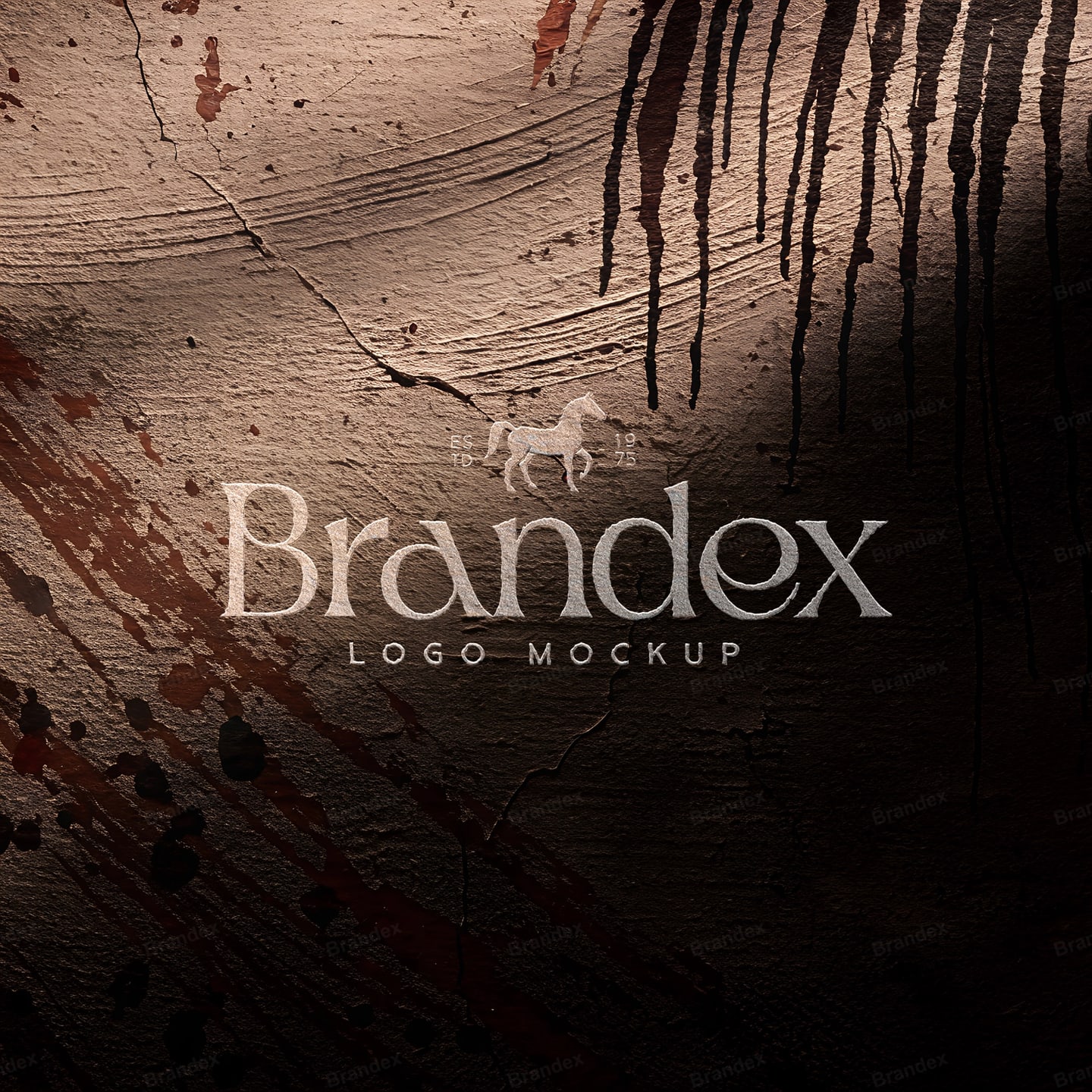 Distressed Paint Drip Rustic Textured Wall Logo Mockup