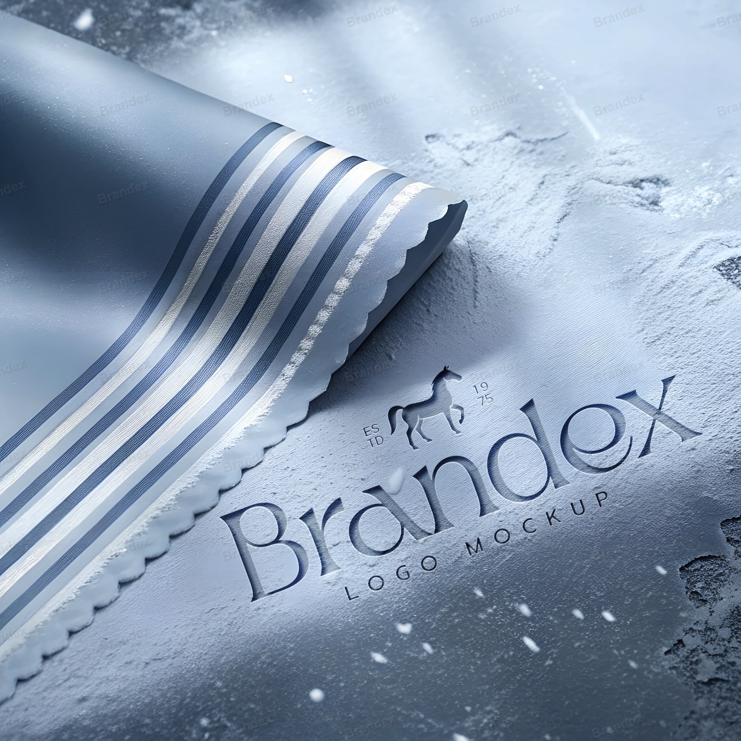 Embossed Logo Mockup on Light Blue Fabric with Striped Border