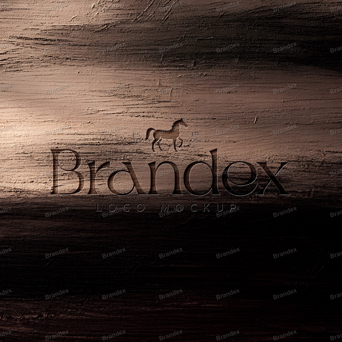 Elegant Textured Wood Logo Mockup with Horse Motif Shadow