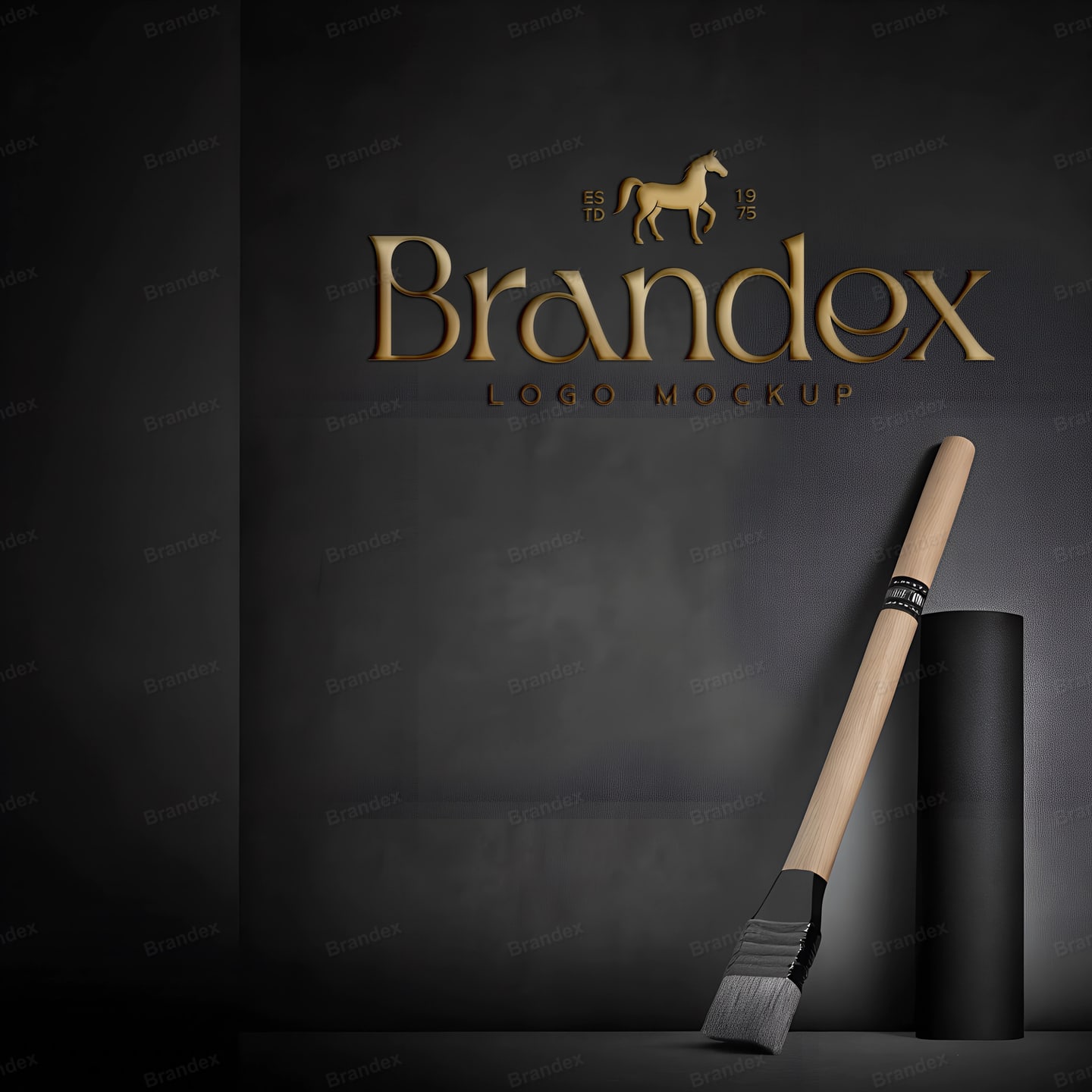 Realistic 3D Wall Logo Mockup Dark Textured Accent Lighting