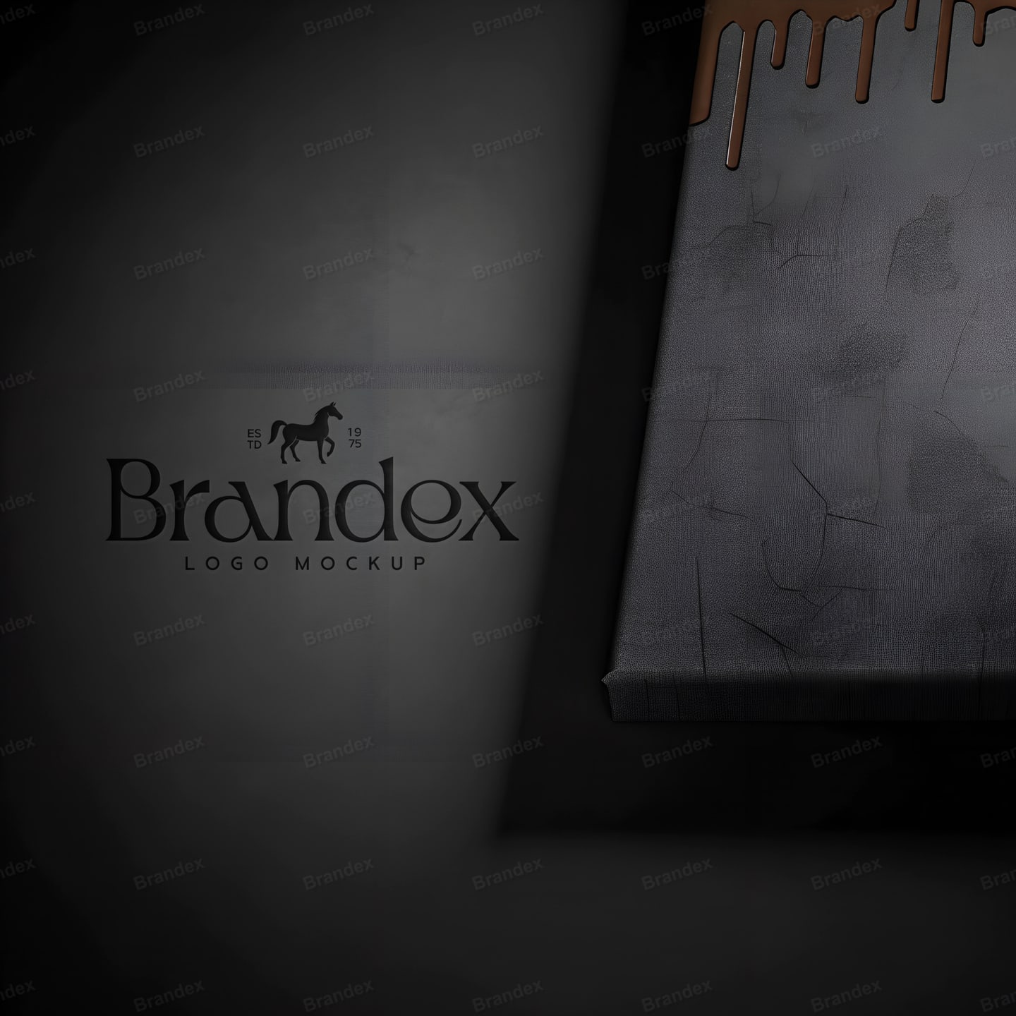 Dark Textured Canvas Logo Mockup Chocolate Drip Effect