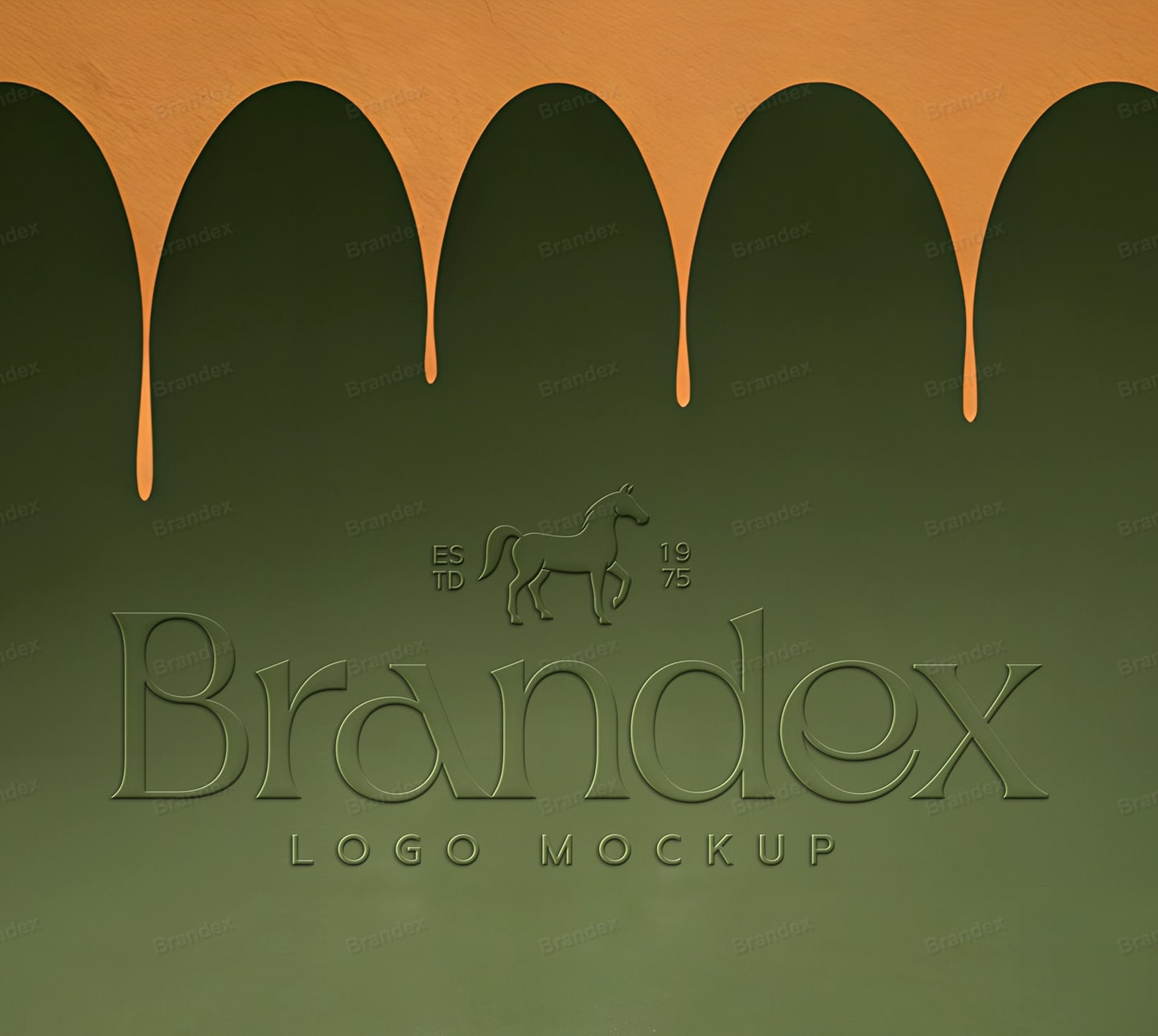 3D Embossed Gold Drip Logo Mockup Green Wall Branding Presentation