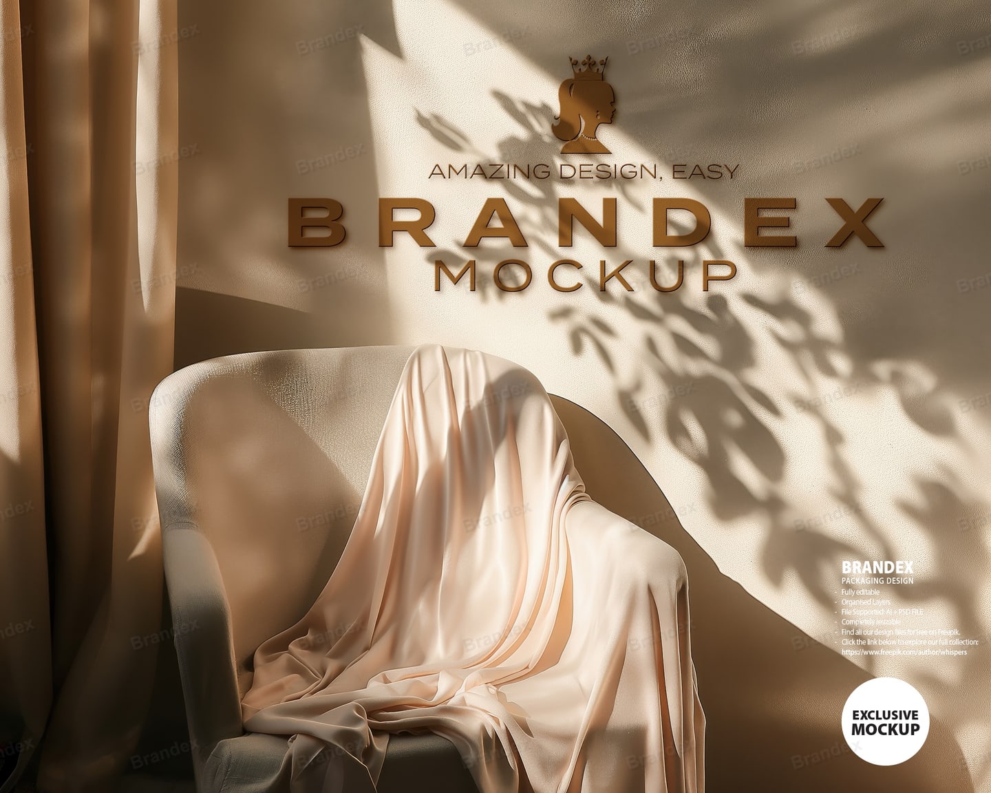 Elegant Studio Fabric Draped Chair Mockup with Natural Shadows