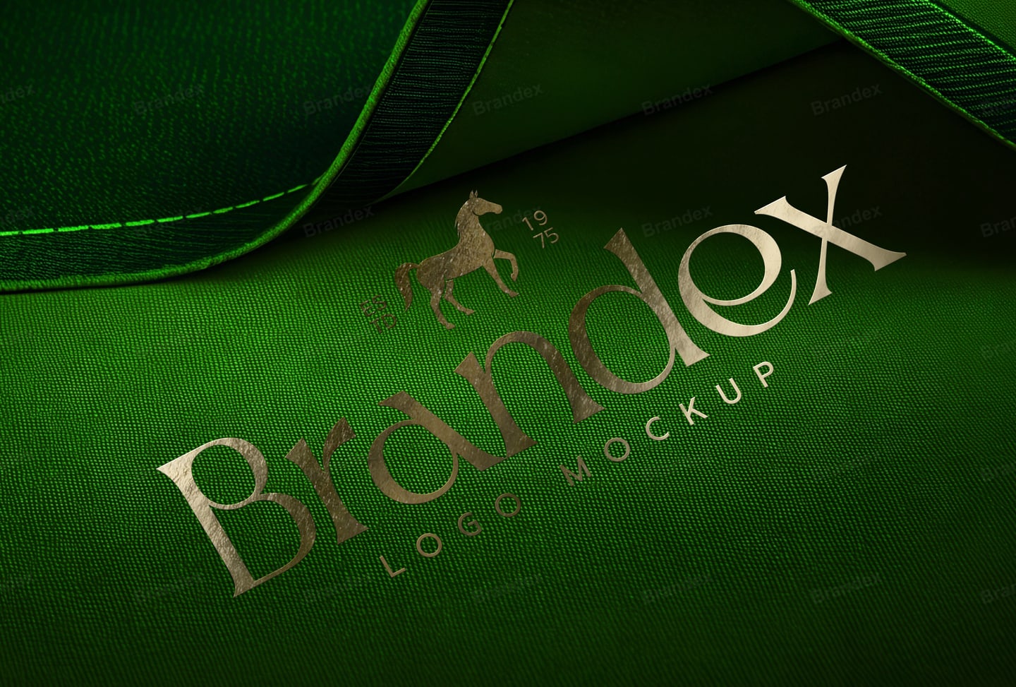 Textured Green Fabric Gold Embossed Logo Branding Mockup