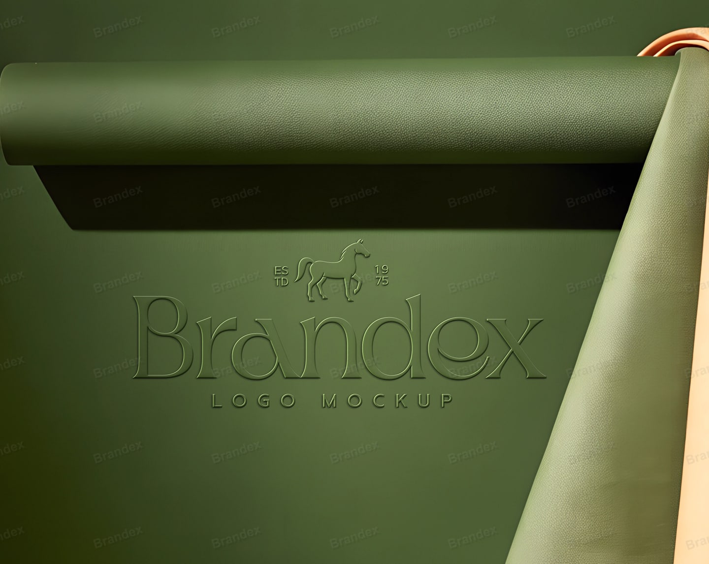 Embossed Logo Mockup on Rolled Green Leather