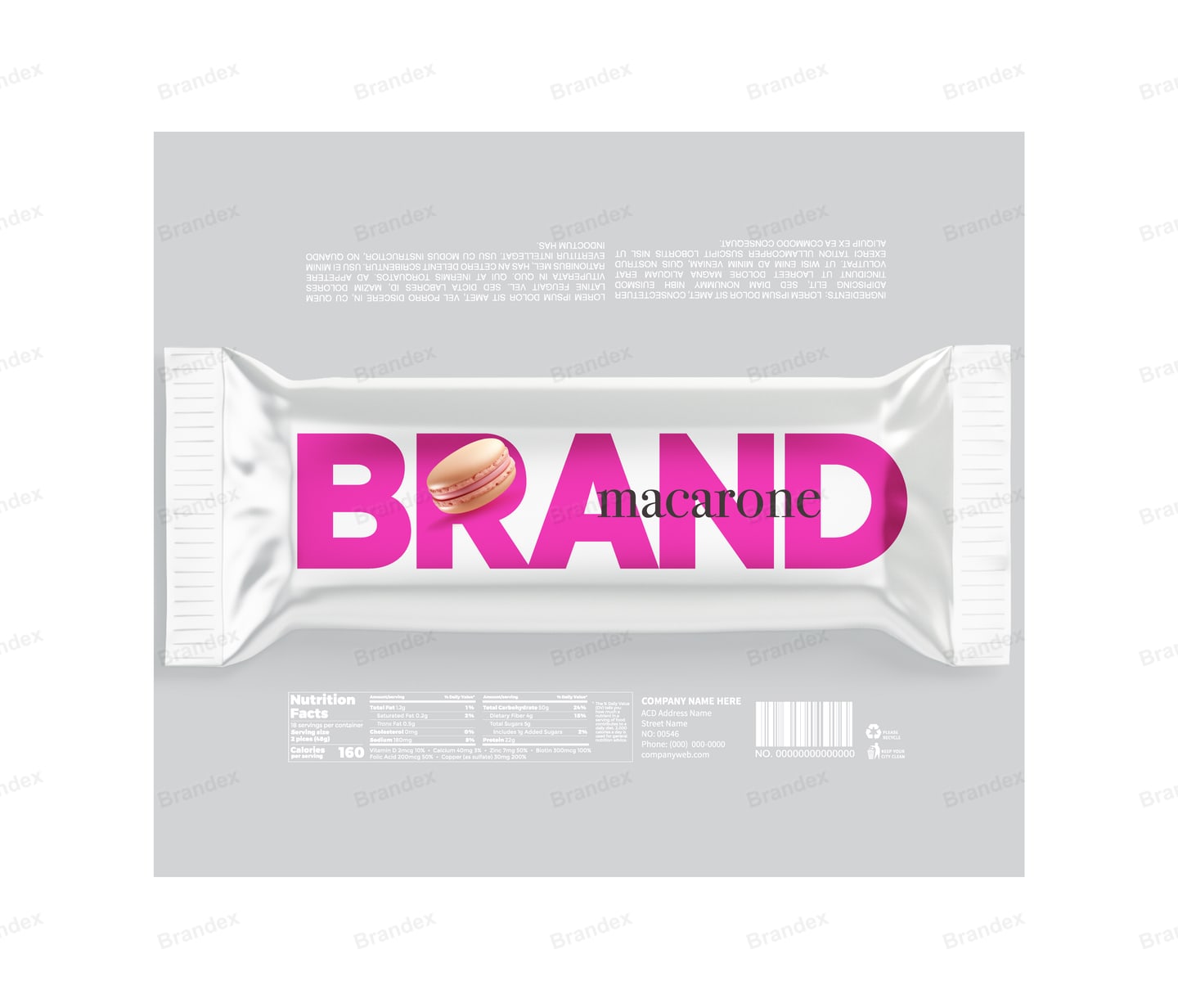 White Macaron Wrapper Packaging Template – Bold Pink Typography