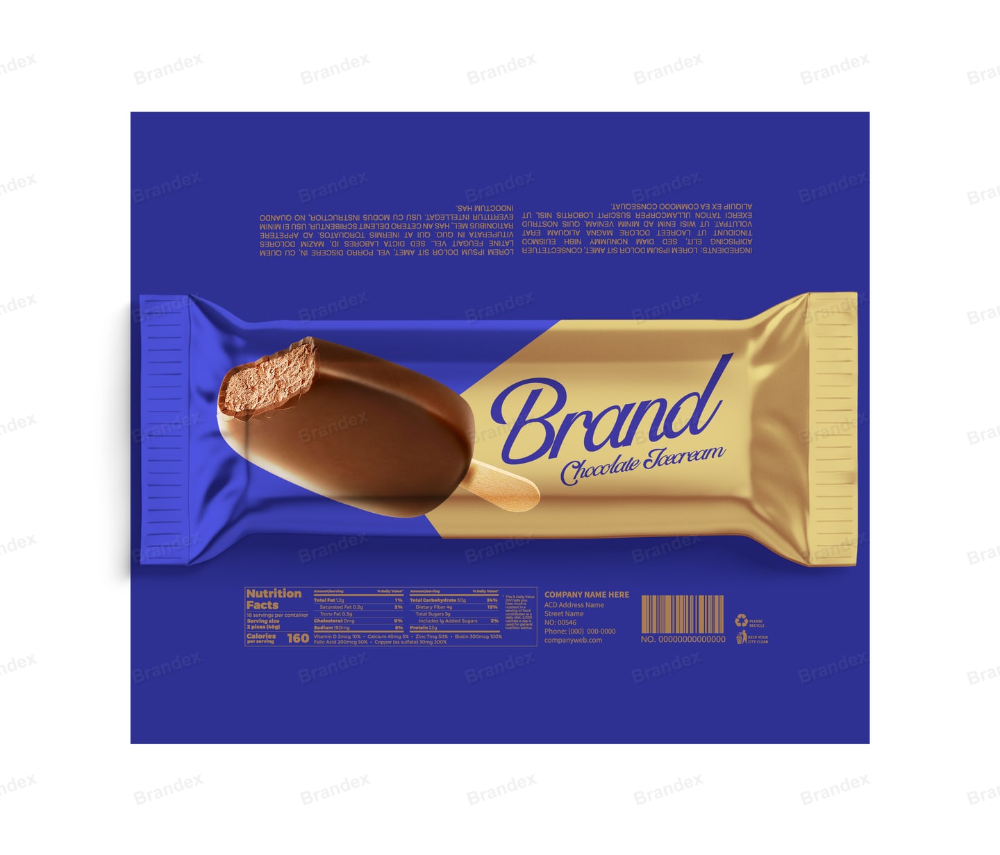 Chocolate-Coated Ice Cream Bar Wrapper Template – Royal Blue & Gold Design