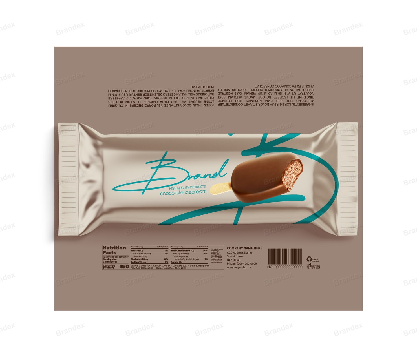 Chocolate Ice Cream Bar Packaging Wrapper Template – Cream Beige & Teal