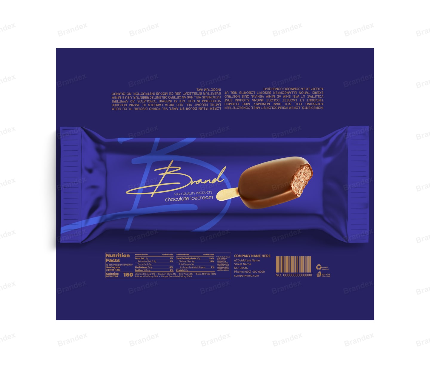 Premium Chocolate Ice Cream Bar Wrapper Template – Glossy Blue & Gold Design