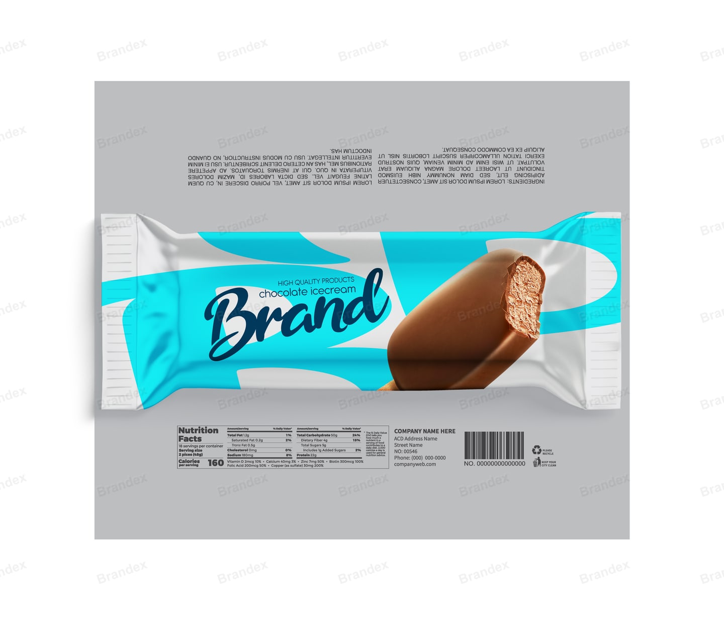 Chocolate-Coated Ice Cream Bar Wrapper Template – Turquoise & White Wave Design